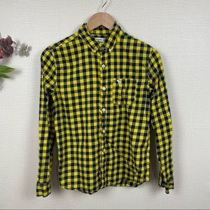 Abercrombie Kids Yellow Navy Check Collar Longsleeve ButtonDown Shirt size 13-14
